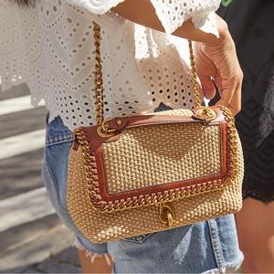 Rebecca Minkoff Edie Woven Chain Straw Flap Shoulder Bag